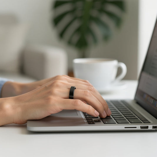 Persona usando el PulseRing, rastreador inteligente de sueño